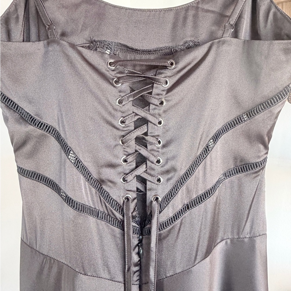 Commense Lace Up Back Satin Maxi Dress  Black  Extra Small  New With Tags - Picture 6 of 10